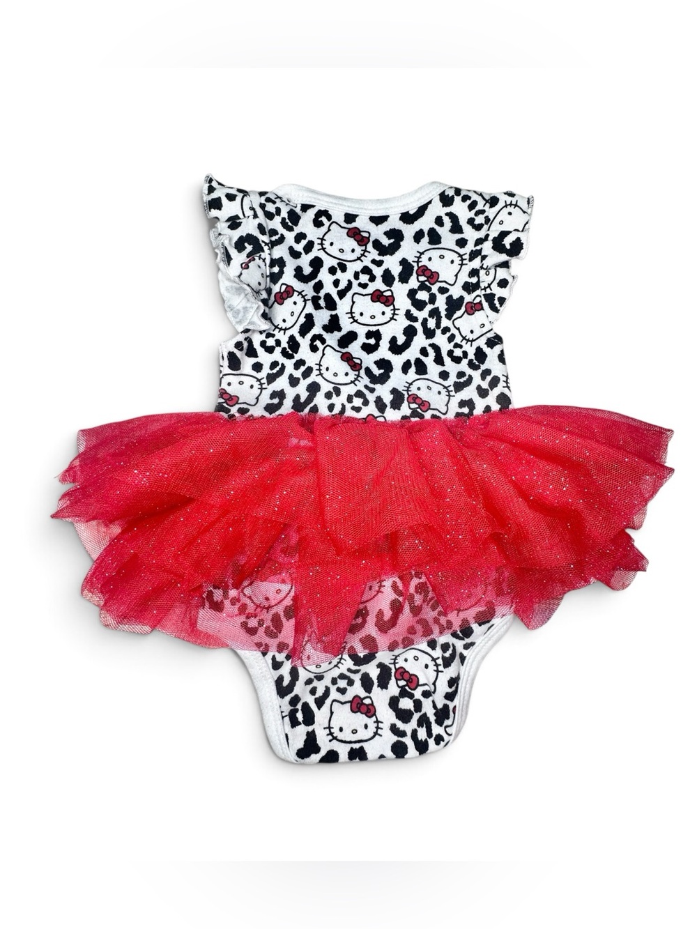 Hello Kitty Black & White Leopard Print Bodysuit with Red Tulle Skirt